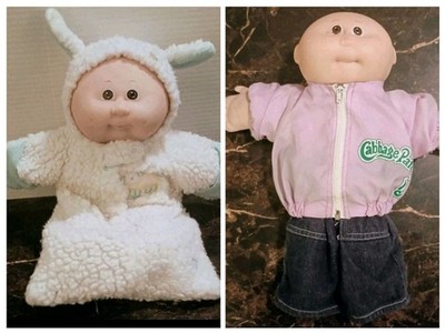 Vntg Cabbage Patch Lot Of 2 Baby Doll Sheep Lamb Sleeper Sherpa  See Pics 