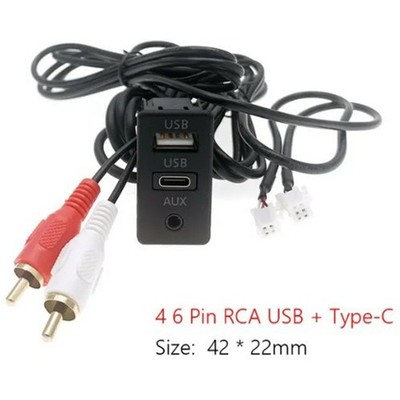 Car Navigation 4 Pin 6 Pin to USB+TYPE-C+RCA Audio Input AUX Port Panel Adapter