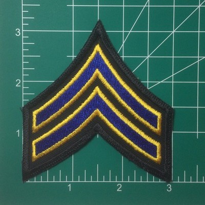 (2) Corporal Chevron Patch 3'' size - 2 Gold/Royal Stripes On Black Twill