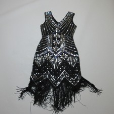 Womens Flapper Dress 1920s Great Gatsby Cocktail Size S Black Silver Sequin