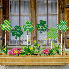 St. Patrick's Day 6-Piece Metal Shamrock Garden Stake Set for Outdoor Decor