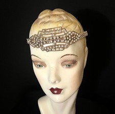 Charming Large Edwardian 1920s Deco Rhinestone Flapper Headband, Headpiece