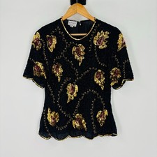 Vintage Stenay Blouse Silk Size Small Womens Sequin Embroidered Evening 80 s