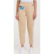 Aviator Nation Logo Sweatpants Tan Rainbow Stripe Joggers Size L