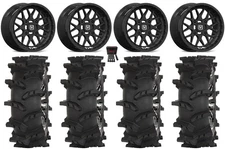Valor V03 14" Wheels Black 28" Outlaw Max Tires Kawasaki Brute Force IRS