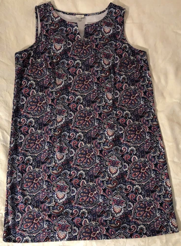 Talbots Dress Women's 2X Plus Pink/Blue Paisley Sleeveless Shift Stretch Knee