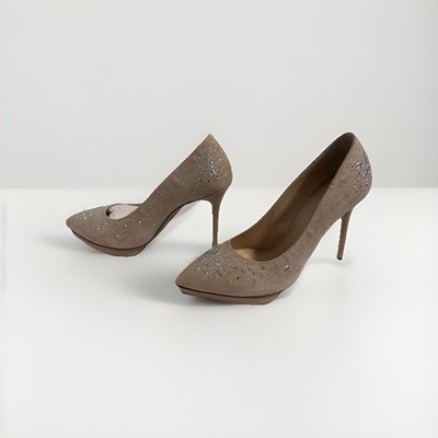 Charlotte Olympia Beige Leather Embellished Pointed Toe Stiletto Pumps EU 39.5