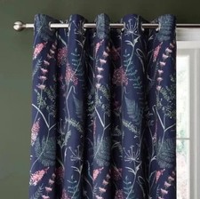 Dunelm Dorma Winter Garden Floral Navy Blue Blackout Eyelet Curtains 66"x54  New