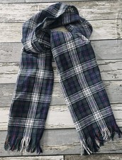 Vintage Pendleton Virgin Wool Scarf Plaid 60x9 Green White Blue USA Made Tartan