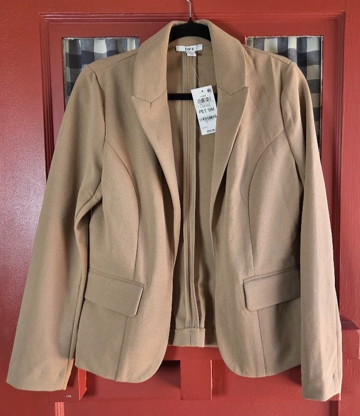 Bar III Petite Women's Camel Beige Open Front Long Sleeve Blazer Jacket Size PS