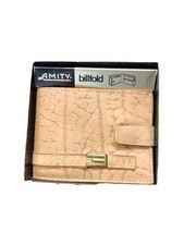 Amity Cowhide Leather Bifold Wallet Tan Textured Finish USA Made