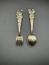 Disney Mickey Minnie Mouse Silver Plated   Child Fork Spoon Set Made In Korea
