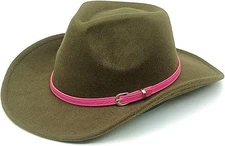 Green Cowboy Cowgirl Western Felt Hat with Pink Band Buckle, Rodeo Party Costume
