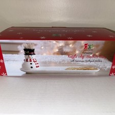dei CERAMIC RUFFLE EDGE CRACKER TRAY WITH SNOWMAN TOOTHPICK HOLDER NEW IN BOX