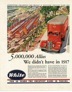 1942 White Motor Co. Trucks Transporting War Goods Art WWII Vintage Print Ad