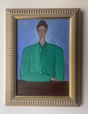 Original Mid Century Modernist Abstract Style Figurative Oil On Board Painting