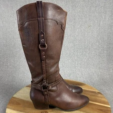 Sofft Wilton Whipstitch Boot Womens 7.5 W Brown Leather Tall Riding Comfort $185
