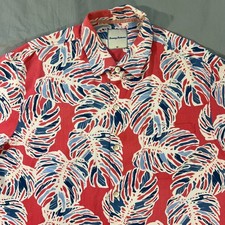 TOMMY BAHAMA Button Shirt Men's Size XL 100 Silk Short Sleeve Tropical Leaf