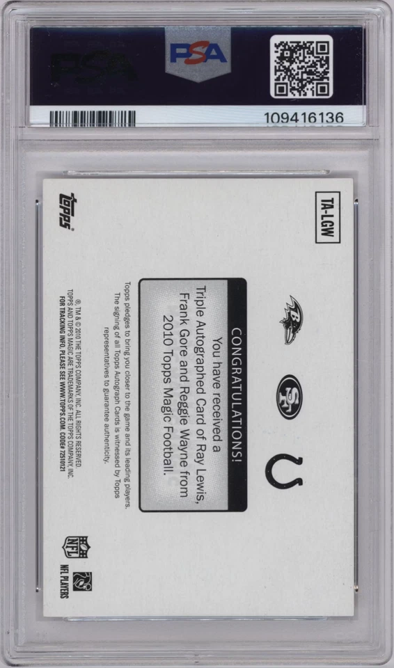 2010 Topps Magic #TALGW Lewis/Gore/Wayne Triple Auto Chrome Refractor 3/5 PSA 9 - Image 2 of 2