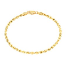 10K Yellow Gold Solid Diamond Cut 2.5mm Rope Chain Bracelet Men Women 7" 8" 9"