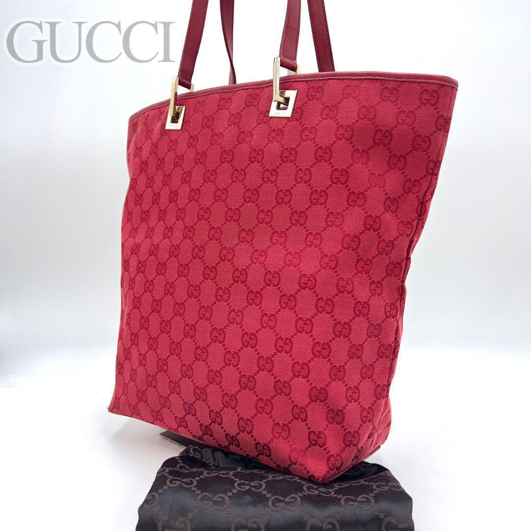 GUCCI GG Pattern GG Canvas Tote Bag Red Beautiful