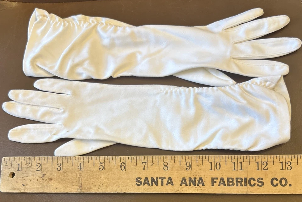 Guantes de ópera blancos vintage hechos en tela Filipinas EE. UU. 8 1/2 Foto 4 de 4