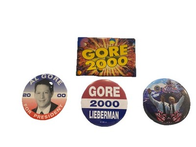 Lot of 4 ~ 2000 Al Gore Presidential Campaign Buttons ~ Gore/Liberman