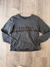 Bebe Sport Gray Long Sleeve Sweatshirt Top with Logo Size M