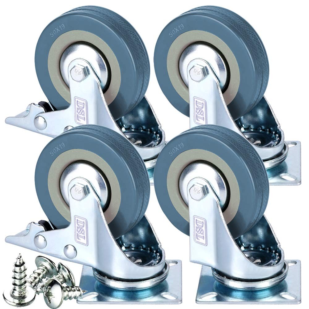 Heavy Duty 50mm Swivel Braked Castor Wheels 4  Rubbered, 200KG for Trolley