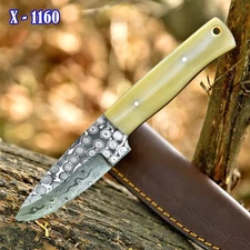 Custom Handmade Rain Damascus Steel Hunting Fix Blade Knife Camel Bone Handle