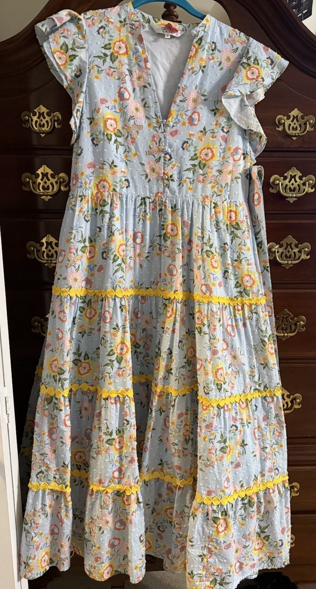 crosby by mollie burch dress Small Euc Blue Yellow floral Easter Boutique  Maxi