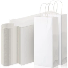 Yexiya 100 Pcs Paper Wine Bags Bulk with Handle White Wine Kraft Bags for Bot...