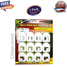 12Ct. White Self Adhesive Plastic Square Hook Small Wall Mount Hanger Bathroom