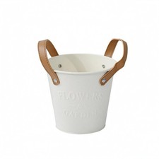 Metal Flower Planter Planter Leather-Style Handles Distressed Metal Planter