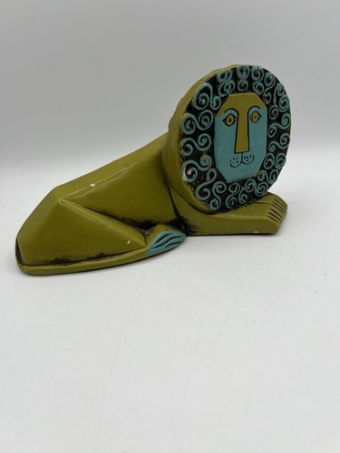 Vintage Pride Creations Lion Bank MCM Paper Mache Blue Green Japan