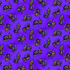 Feline Drive Fabric SPOOKY TOWN Tossed Cats Purple - Fat Quarter 18"x22" FQ
