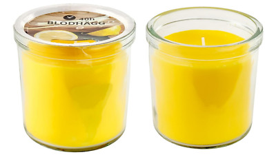 2x IKEA BLODHAGG Gelbe Duftkerzen im Glas, Zitrone & Zitronengras, 40 Stunden