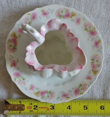 Vintage CT Carl Tielsch German Floral Plate & Bag Style Floral Unmarked Creamer - Picture 3 of 17