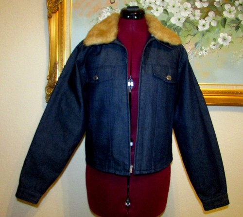 TELLURIDE ZIP FT COTTON QUILT LINED DENIM JACKET/DETACHABLE FAUX FUR COLLAR SZ S - Picture 2 of 9