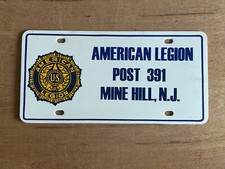 American Legion License Plate Mine Hill NJ Post 391 Vintage Plastic