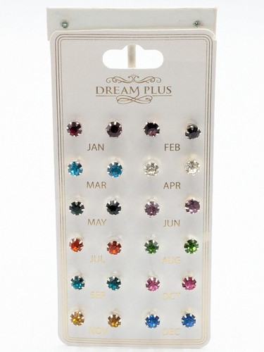 Dream Plus Birthstone Stud Earrings Silver Tone Set of 12 NOS - Picture 8 of 10