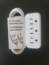 Brand New 5ft 3 Outlet Extension Cord And 3 Grounded Wall Adapter