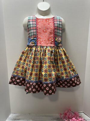 Matilda Jane Bethany Shasta Friends Forever Girls Size 2 Patchwork Belted Dress