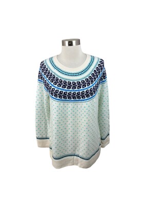 Talbots X 0X Navy Ivory Fair Isle Lambswool Pullover Sweater