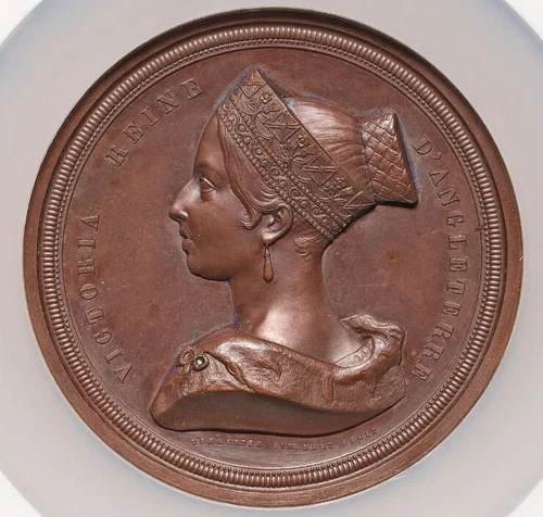 Belgium- 1845 Queen Victori Belgian Visit - NGC MS63BN - STUNNING GIANT MEDAL!