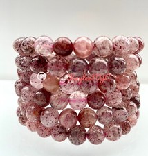 Wholesale Lot 6 Pcs Strawberry Quartz 8mm 7.5” Crystal Healing Stretch Bracelet