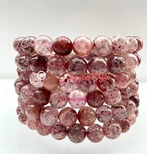 Wholesale Lot 6 Pcs Strawberry Quartz 8mm 7.5” Crystal Healing Stretch Bracelet