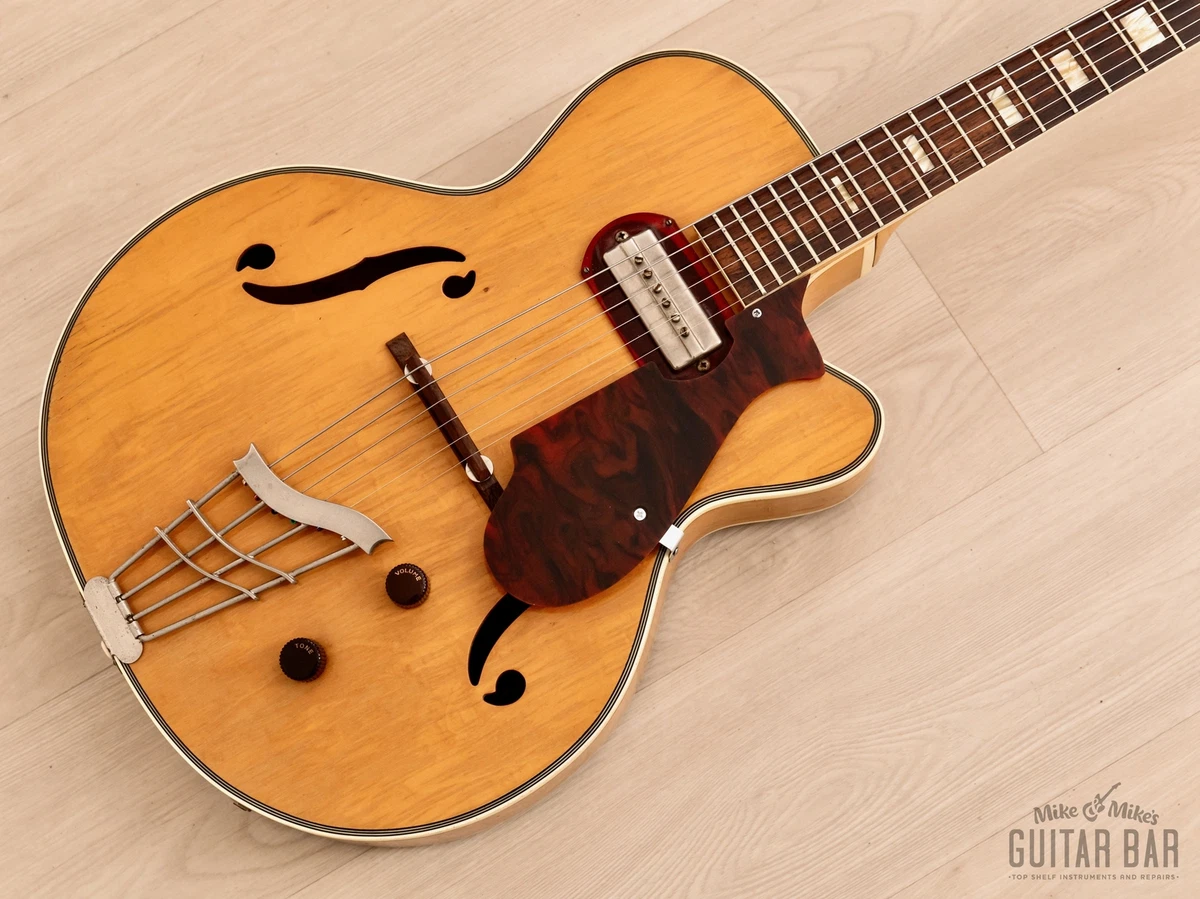 1958 Harmony H65 Vintage Archtop Guitar Blonde w Gibson P 13 Pickup Case