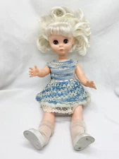1963 UNEEDA Doll Co. 16 1/2” Blonde Hair Blue Sleepy Eyes Doll Crocheted Dress