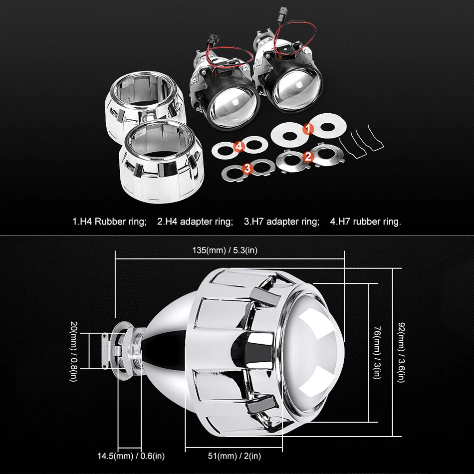 2X RHD 2.5" Bi-Xenon HID Projector Lens H4 H7 Headlight Retrofit Hi-Lo Beam - Image 4 of 4